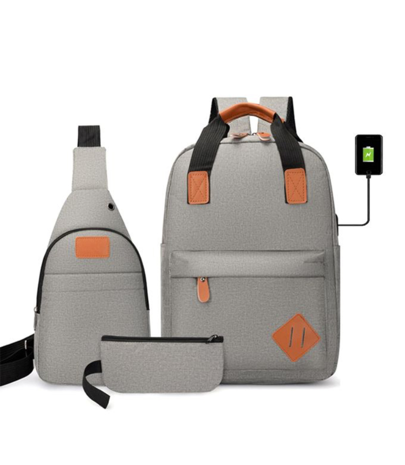 Stylish 3 In 1 Multi Functional USB School Backpack, Laptop bag (Grey)