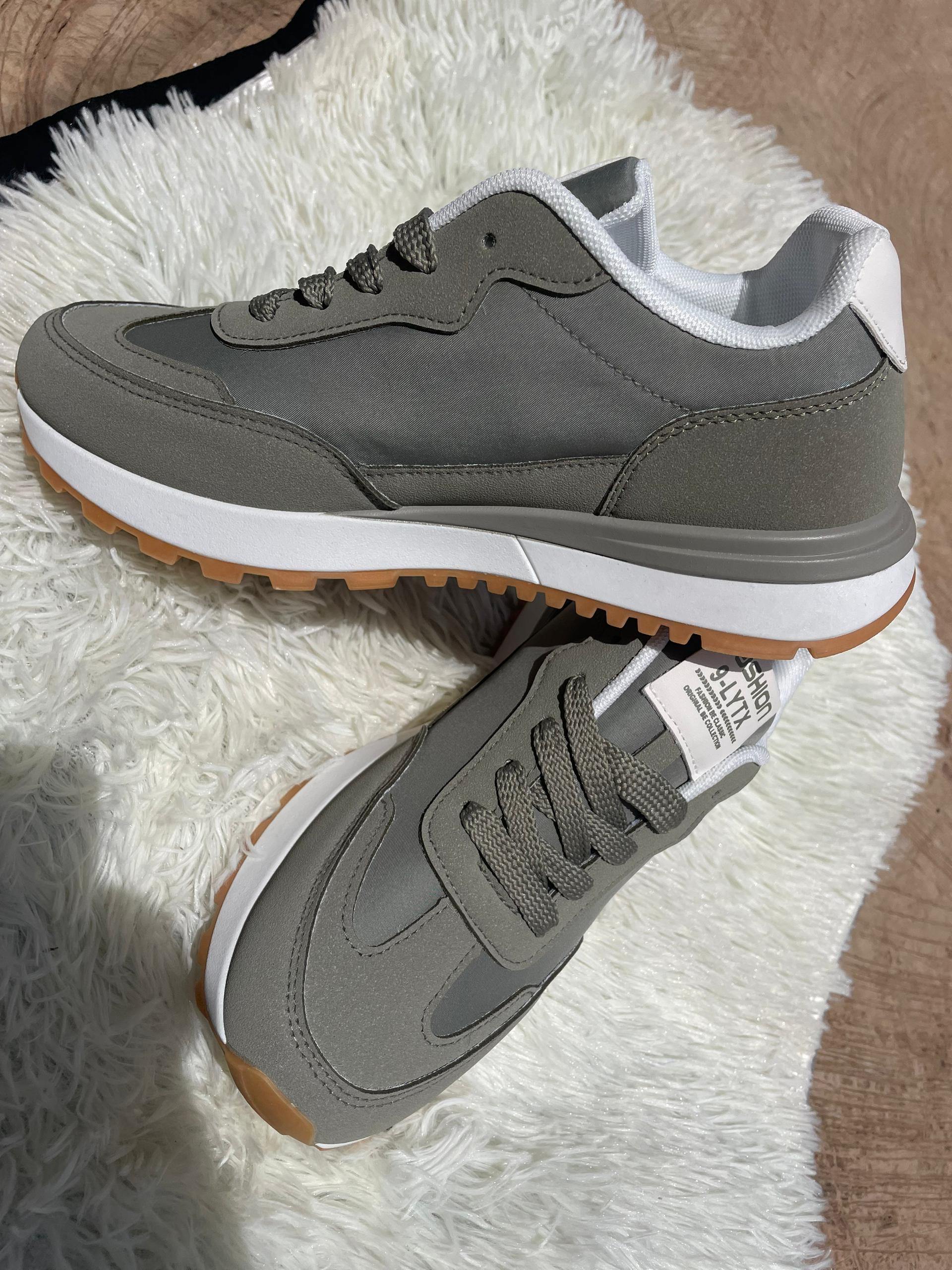 Fashion 9-LYTX Grey Suede Lace-Up Running Sneakers