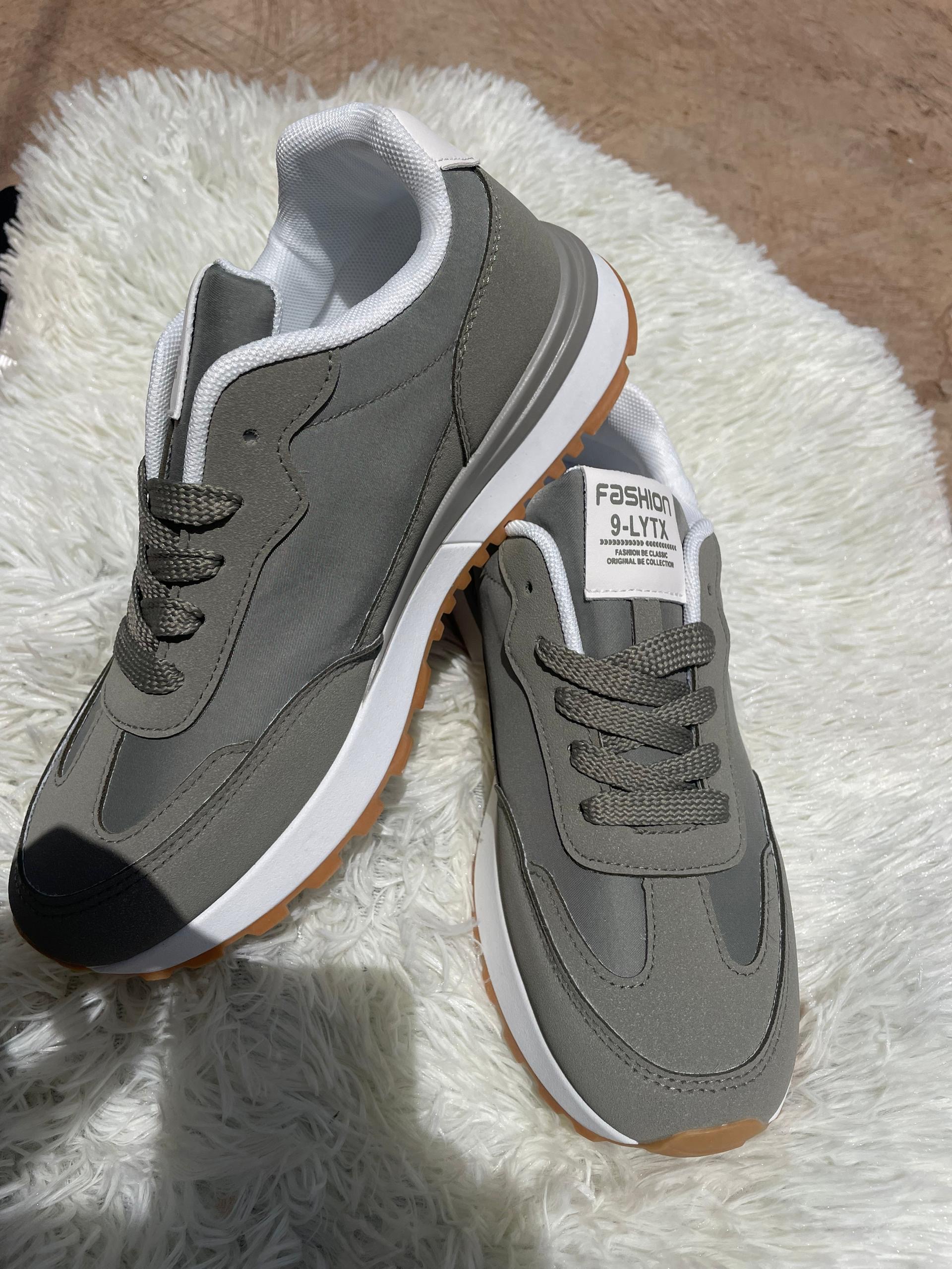 Fashion 9-LYTX Grey Suede Lace-Up Running Sneakers